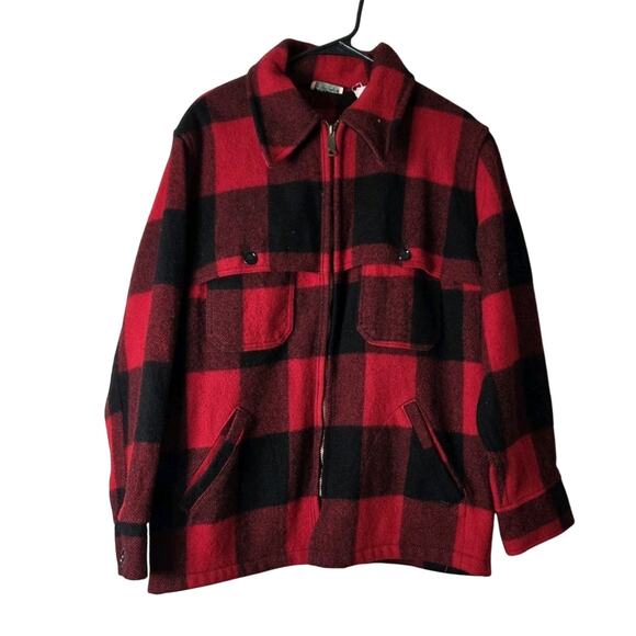 Vintage LL BEAN Buffalo Plaid Jacket Size Large Red Black Wool USA - Picture 1 of 4
